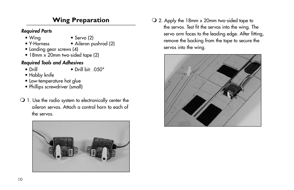 Wing preparation | E-flite P-47D Thunderbolt 400 ARF User Manual | Page 10 / 48