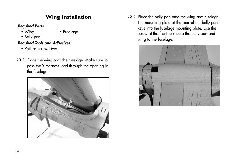 Wing installation | E-flite P-47D Thunderbolt 400 ARF User Manual | Page 14 / 48