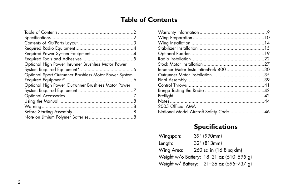 E-flite P-47D Thunderbolt 400 ARF User Manual | Page 2 / 48