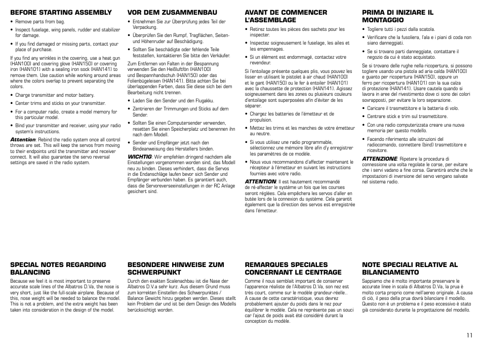 E-flite Albatros D.Va 25e ARF User Manual | Page 11 / 72