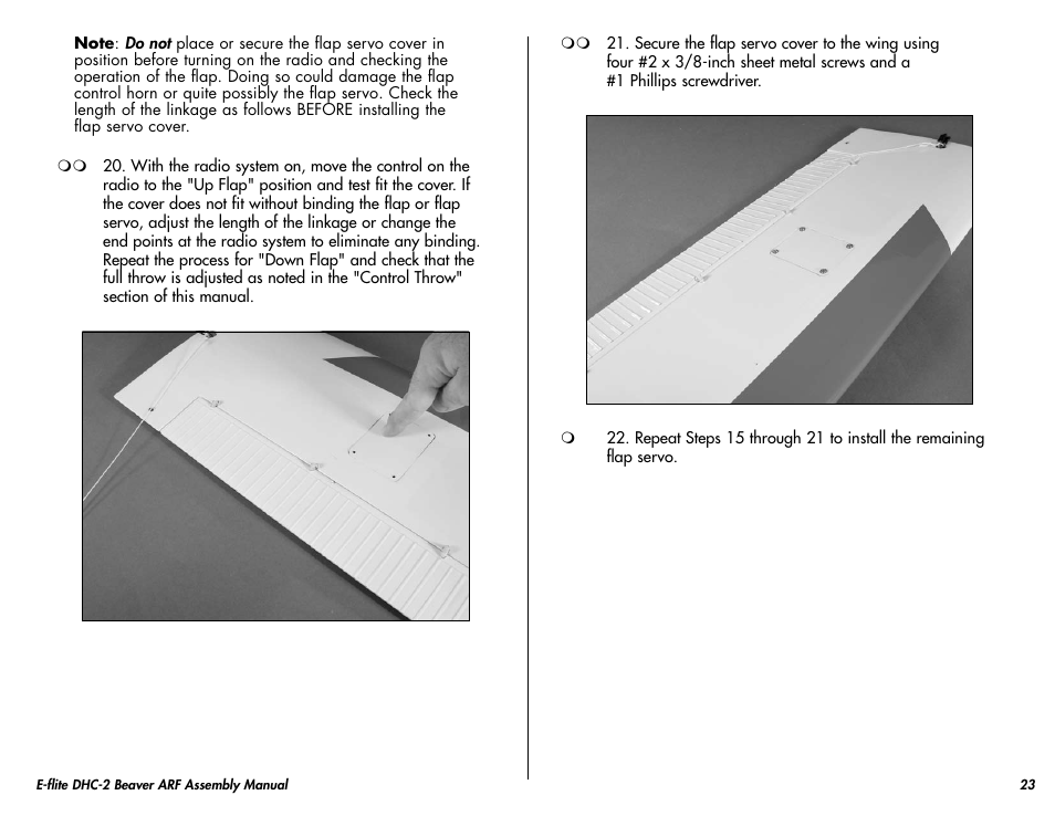 E-flite DHC-2 Beaver 25e ARF User Manual | Page 23 / 52