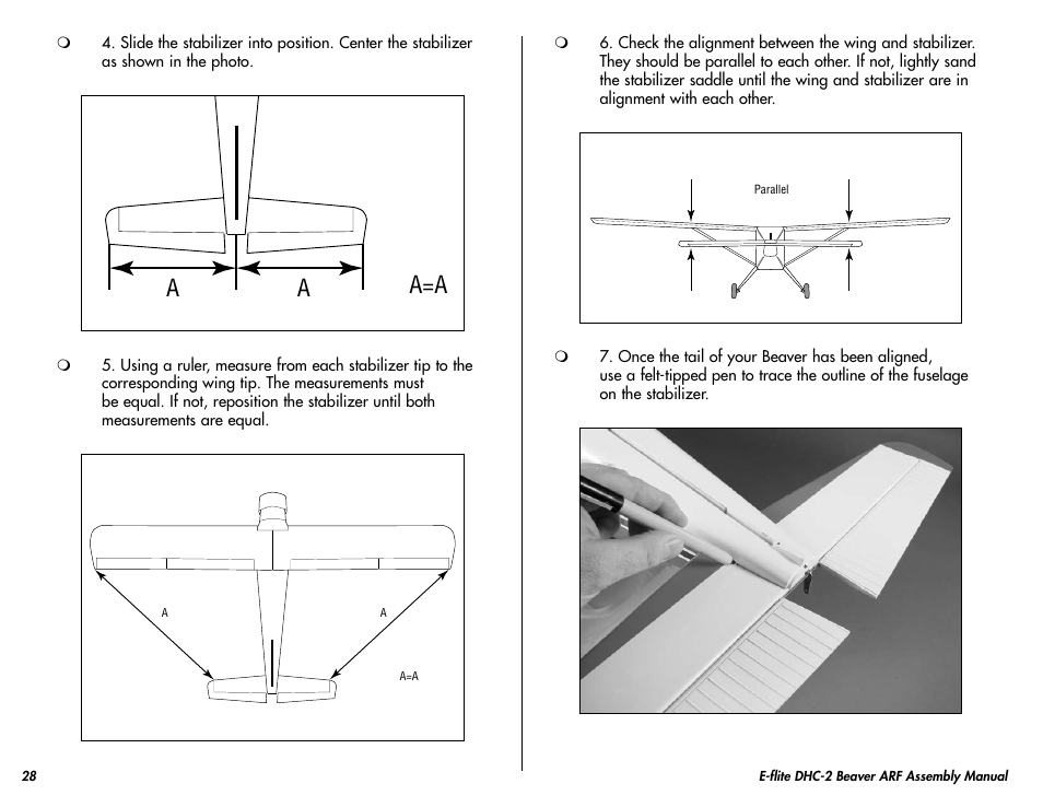 Aa=a | E-flite DHC-2 Beaver 25e ARF User Manual | Page 28 / 52