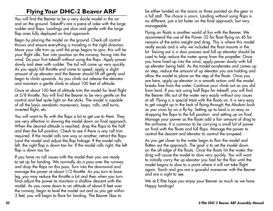 Flying your dhc-2 beaver arf | E-flite DHC-2 Beaver 25e ARF User Manual | Page 50 / 52