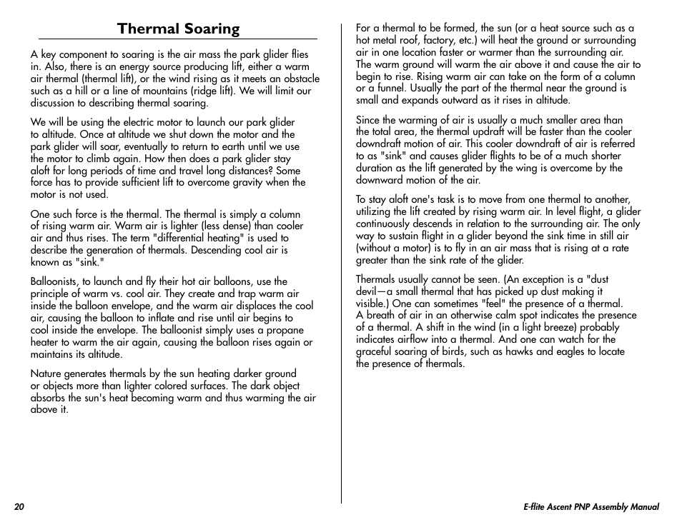 Thermal soaring | E-flite Ascent 450 Brushless PNP User Manual | Page 20 / 28
