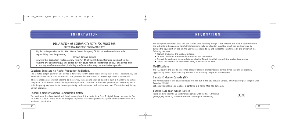 Belkin Bluetooth Wireless Desktop F8T042ukB User Manual | Page 21 / 23