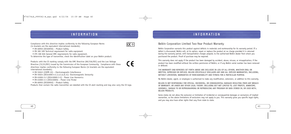 Belkin Bluetooth Wireless Desktop F8T042ukB User Manual | Page 22 / 23