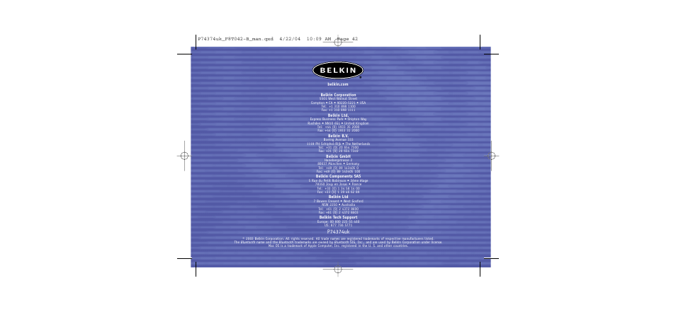 Belkin Bluetooth Wireless Desktop F8T042ukB User Manual | Page 23 / 23
