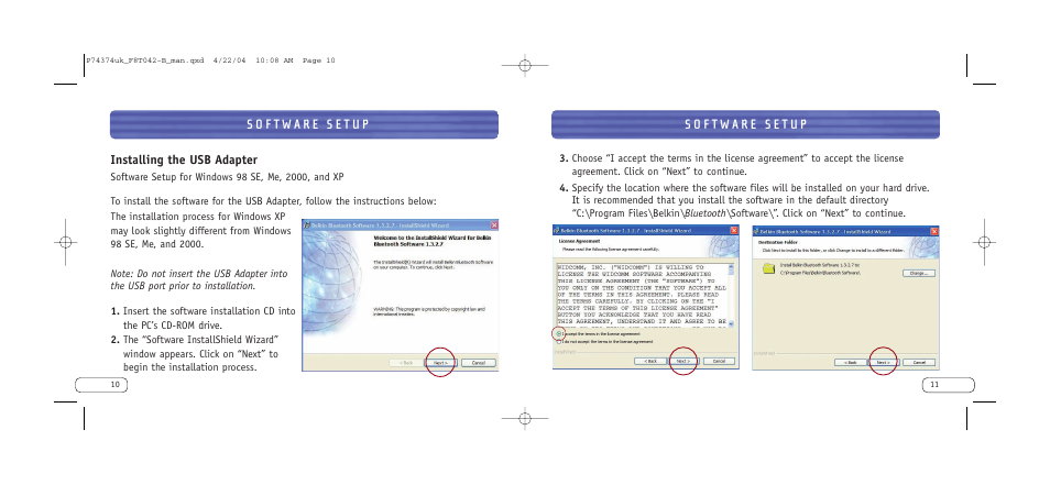 Installing the usb adapter | Belkin Bluetooth Wireless Desktop F8T042ukB User Manual | Page 7 / 23