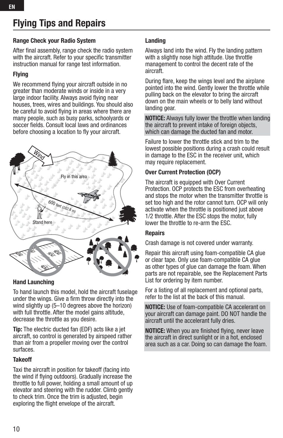 Flying tips and repairs | E-flite UMX Habu 180 DF BNF Basic with AS3X Technology User Manual | Page 10 / 18