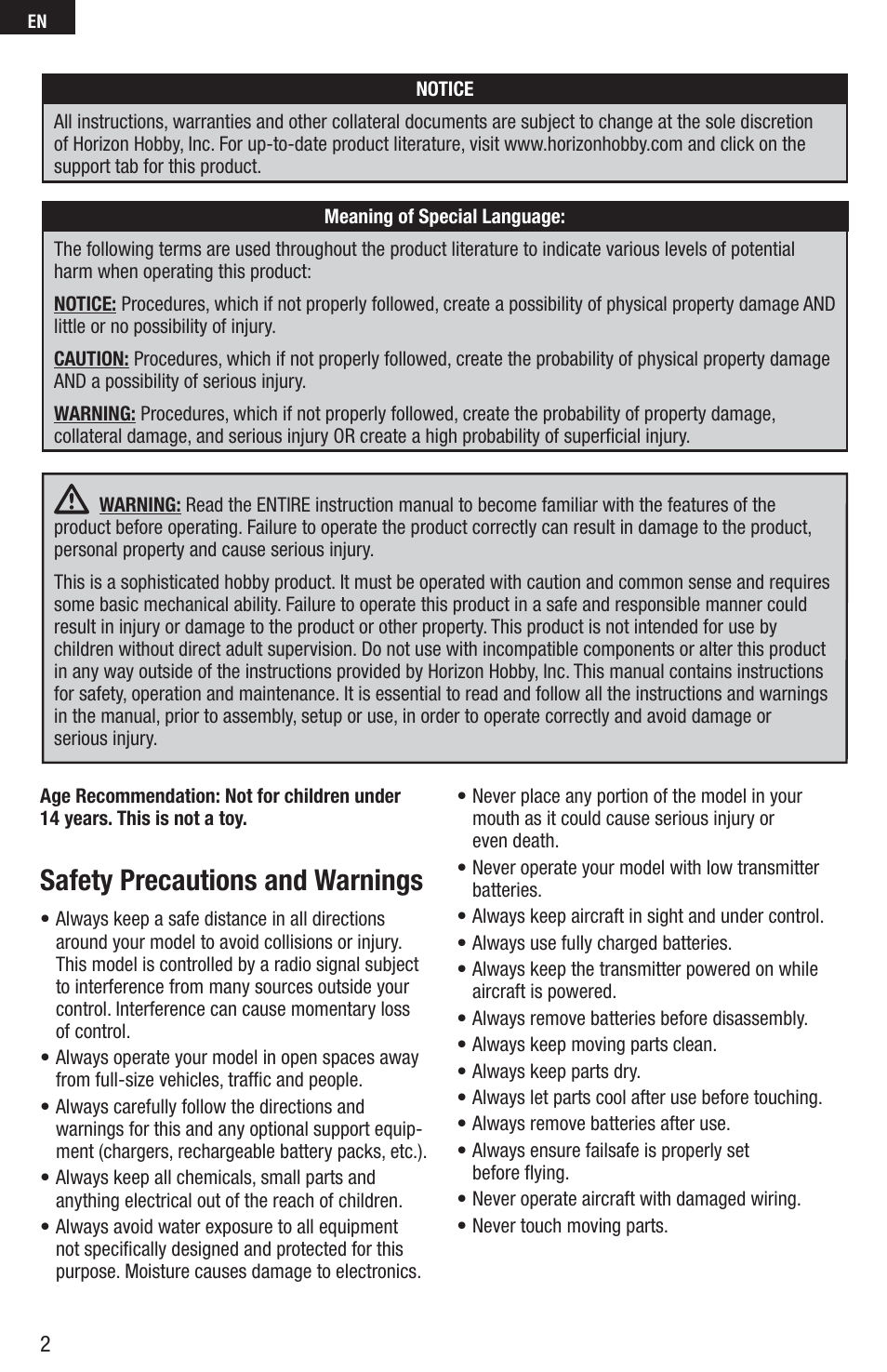 Safety precautions and warnings | E-flite UMX Habu 180 DF BNF Basic with AS3X Technology User Manual | Page 2 / 18