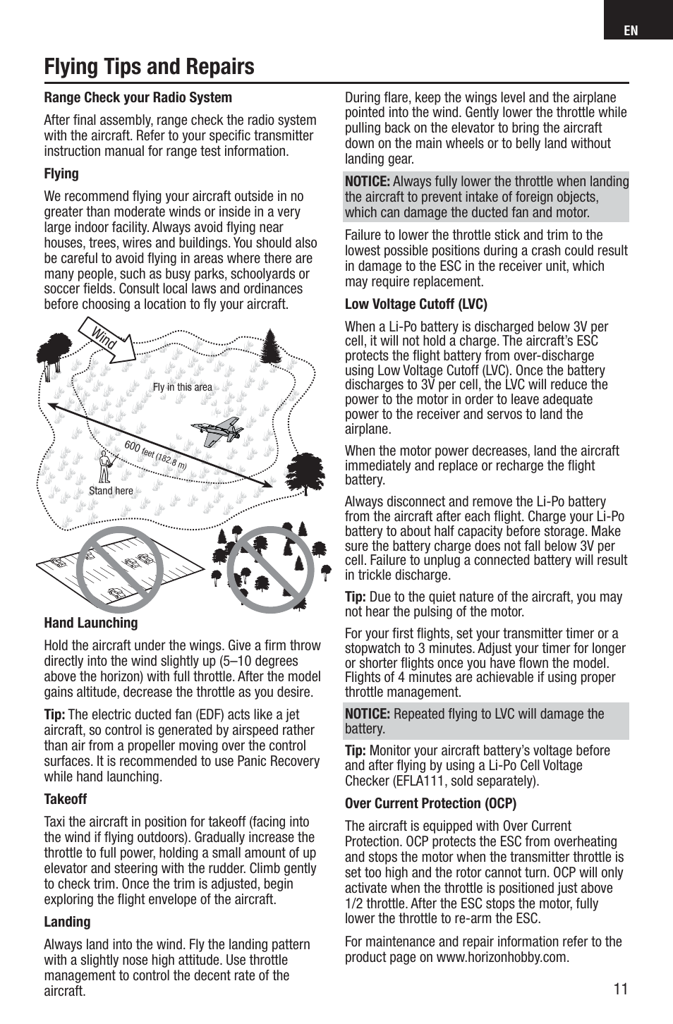 Flying tips and repairs | E-flite UMX Habu S DF180m BNF User Manual | Page 11 / 19