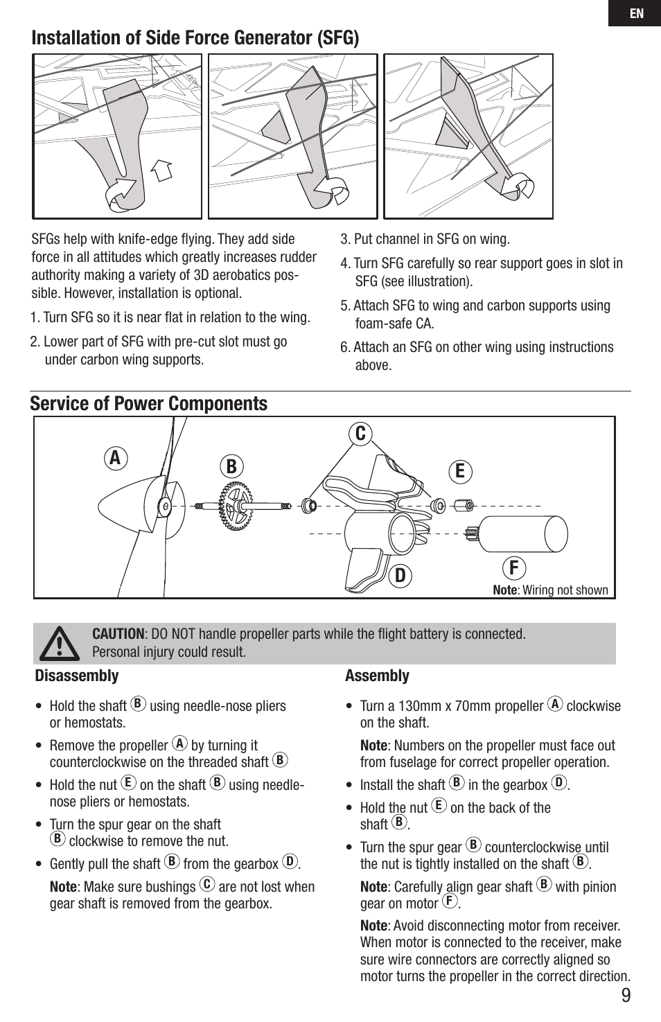 Service of power components | E-flite UMX Extra 300 3D BNF User Manual | Page 9 / 14