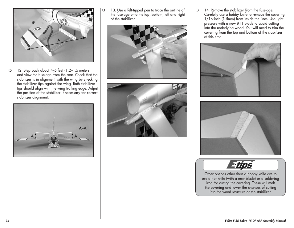 E-flite F-86 Sabre 15 DF ARF User Manual | Page 14 / 44