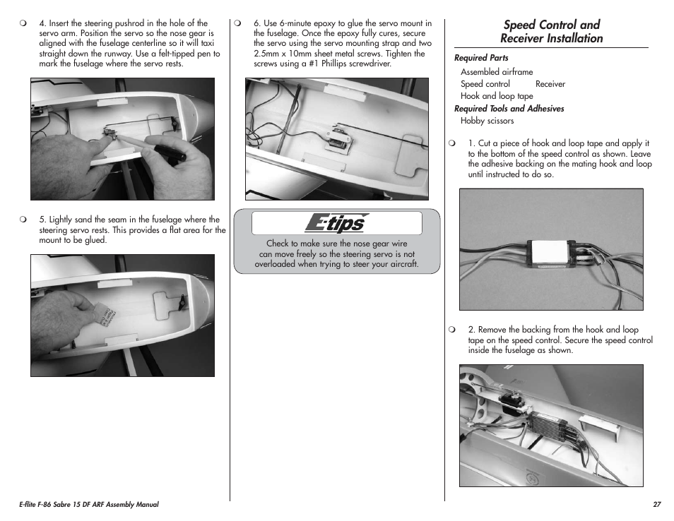 Speed control and receiver installation | E-flite F-86 Sabre 15 DF ARF User Manual | Page 27 / 44