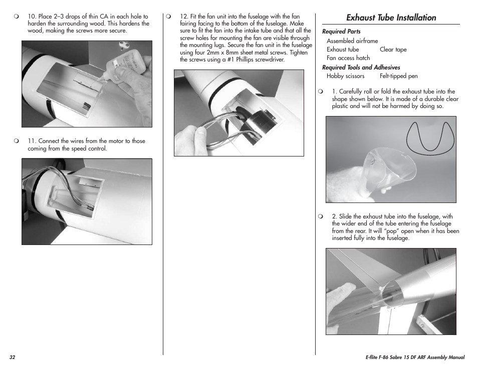 Exhaust tube installation | E-flite F-86 Sabre 15 DF ARF User Manual | Page 32 / 44