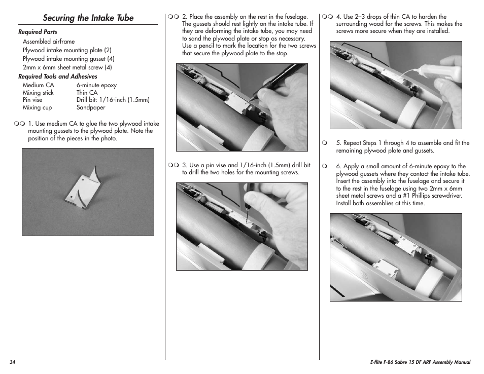 Securing the intake tube | E-flite F-86 Sabre 15 DF ARF User Manual | Page 34 / 44