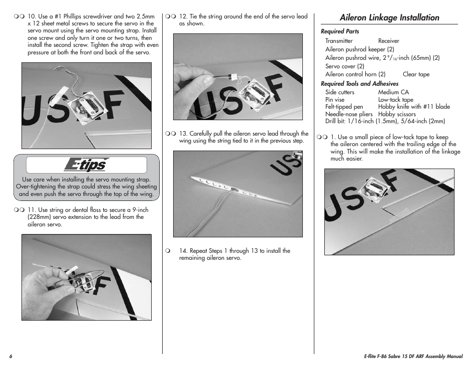 Aileron linkage installation | E-flite F-86 Sabre 15 DF ARF User Manual | Page 6 / 44