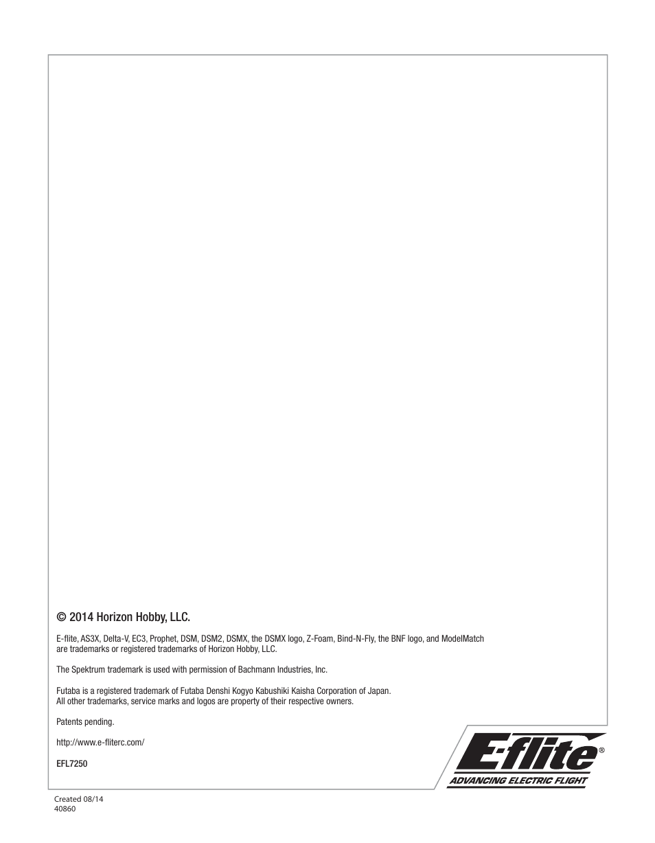 2014 horizon hobby, llc | E-flite Fury 15 DF BNF Basic User Manual | Page 18 / 18