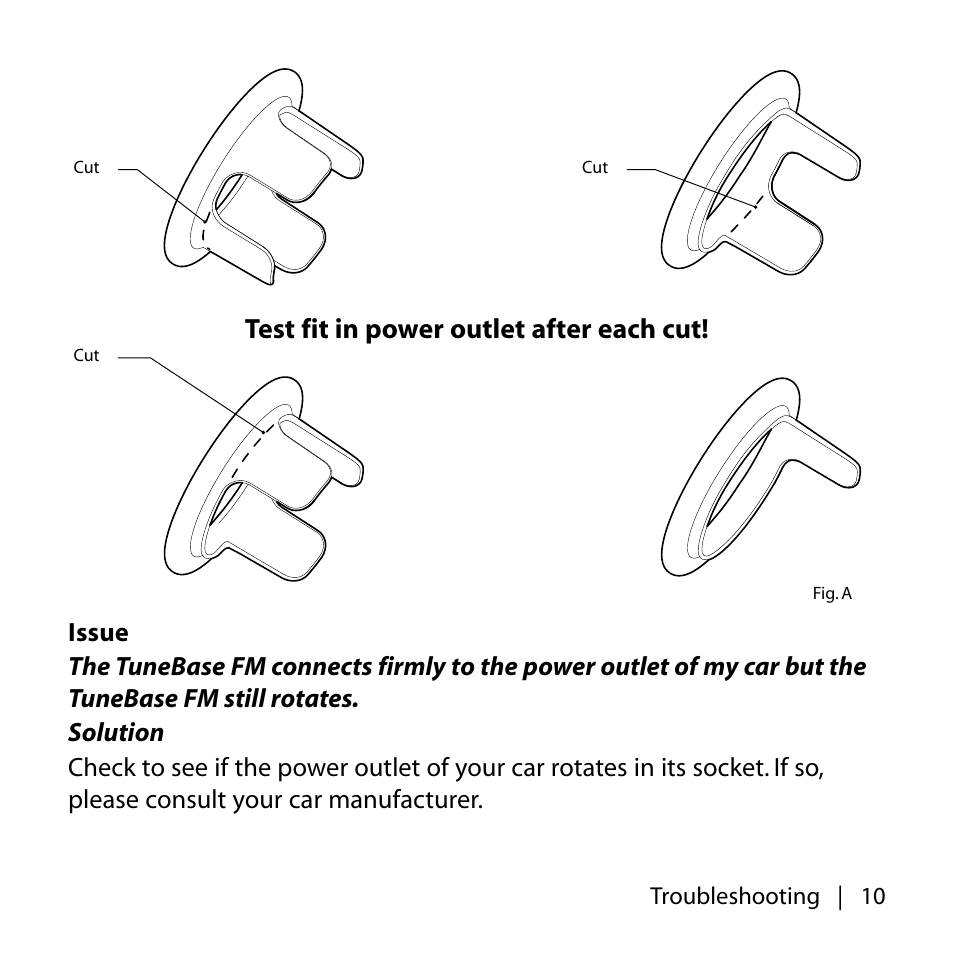 Test fit in power outlet after each cut | Belkin TUNEBASE F8V7097 User Manual | Page 11 / 16