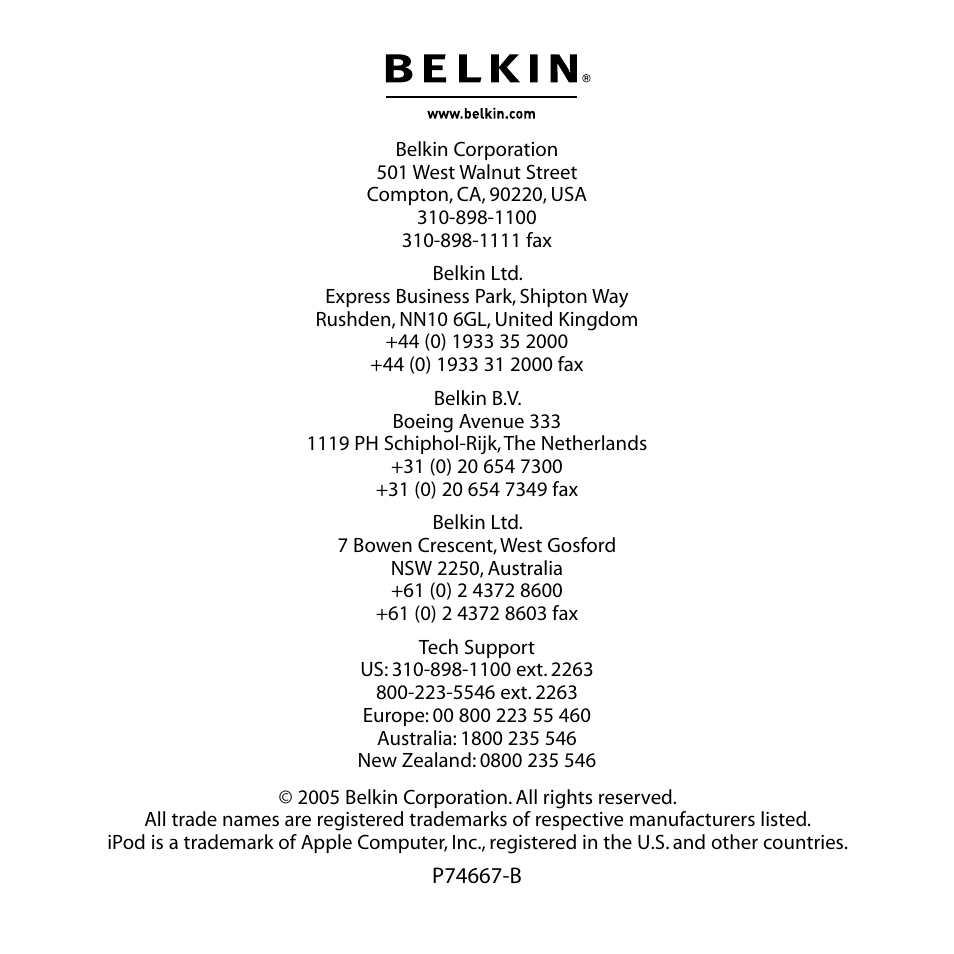 Belkin TUNEBASE F8V7097 User Manual | Page 16 / 16