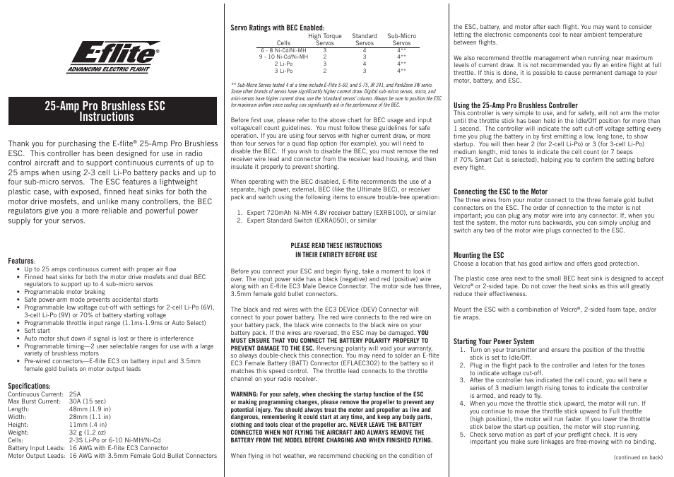 E-flite P-38/2 Motors/2 ESC Combo User Manual | 2 pages