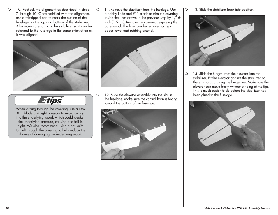 E-flite Cessna 150 Aerobat 250 ARF User Manual | Page 18 / 36