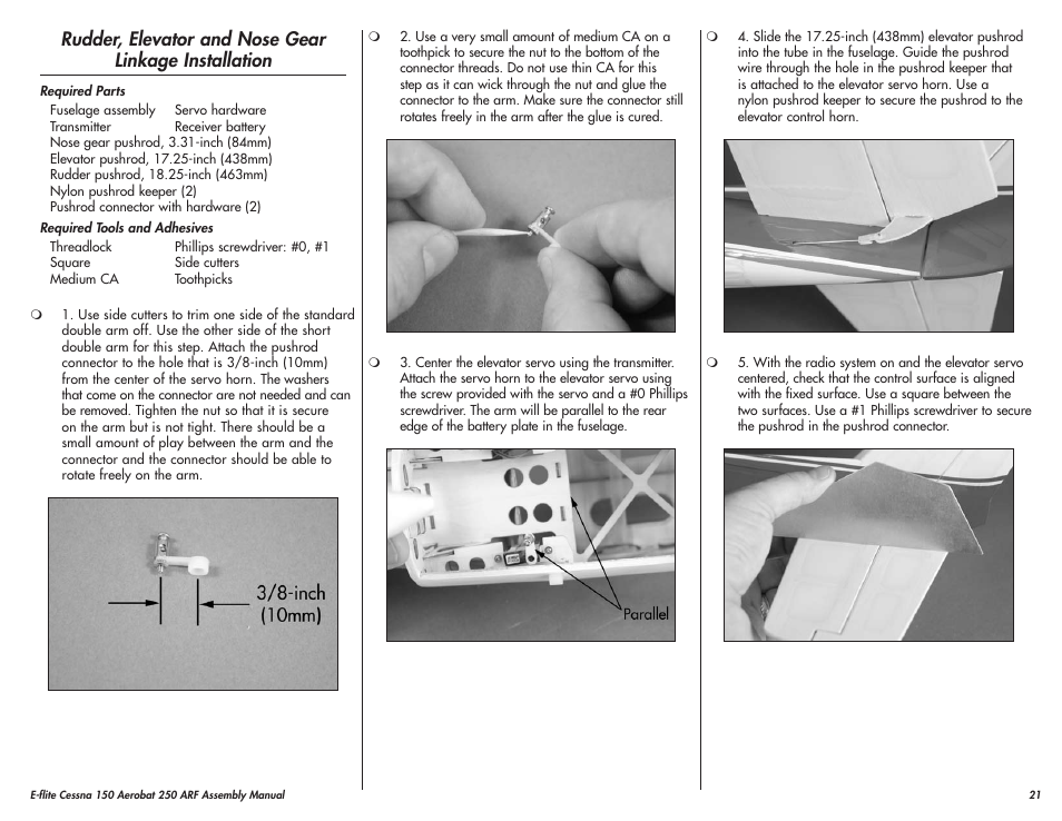 E-flite Cessna 150 Aerobat 250 ARF User Manual | Page 21 / 36