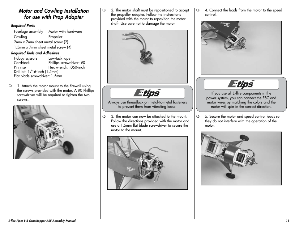 E-flite Piper L-4 Grasshopper 250 ARF User Manual | Page 11 / 24