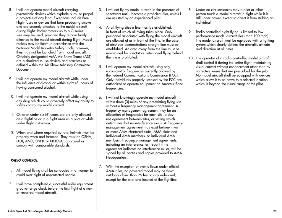 E-flite Piper L-4 Grasshopper 250 ARF User Manual | Page 23 / 24