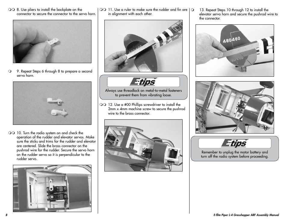 E-flite Piper L-4 Grasshopper 250 ARF User Manual | Page 8 / 24