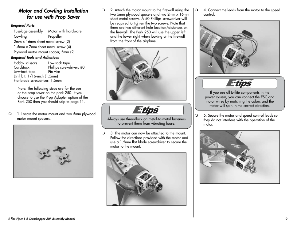 E-flite Piper L-4 Grasshopper 250 ARF User Manual | Page 9 / 24