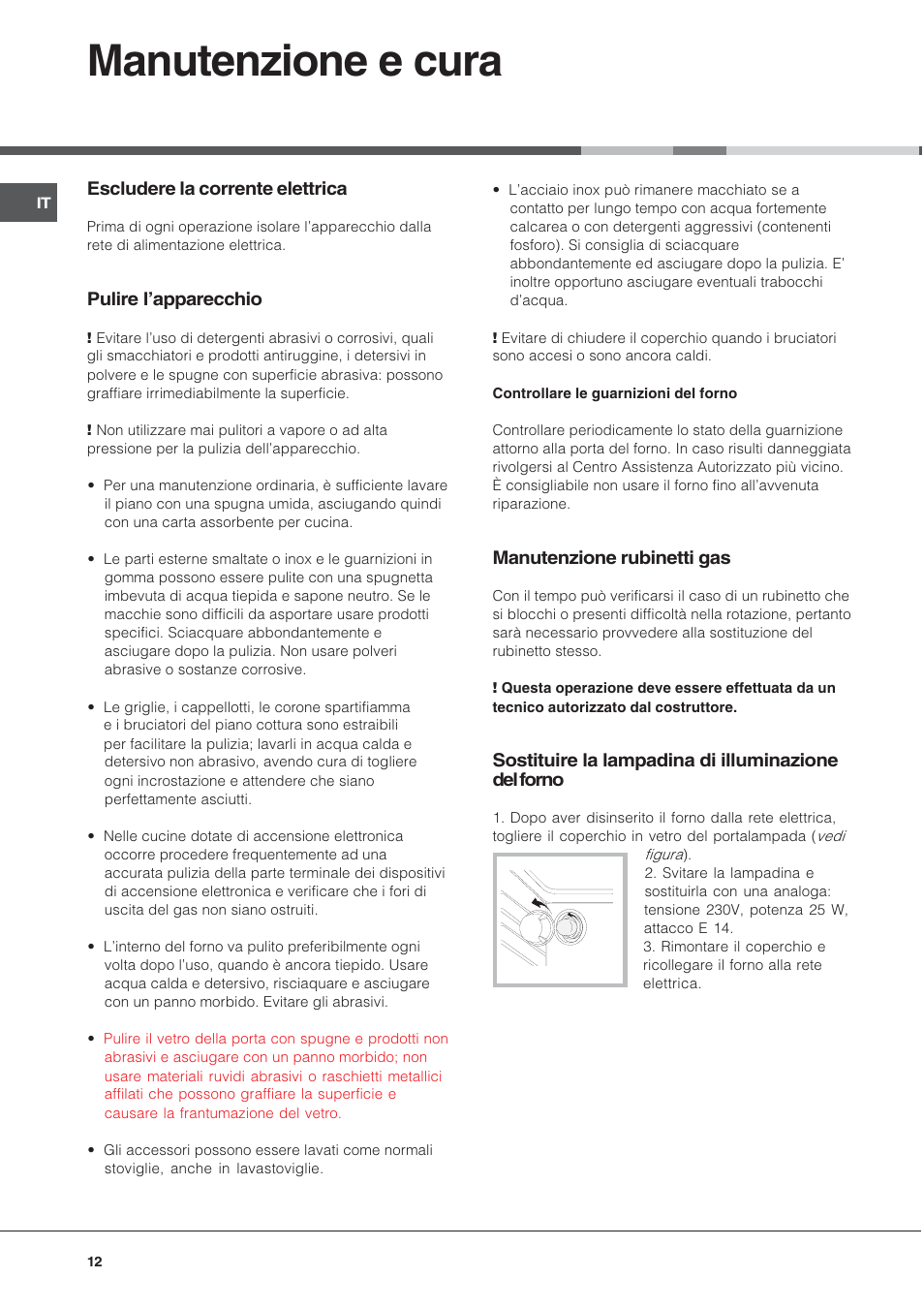 Manutenzione e cura | Hotpoint Ariston C 34S M5 R/HA User Manual | Page 12 / 40