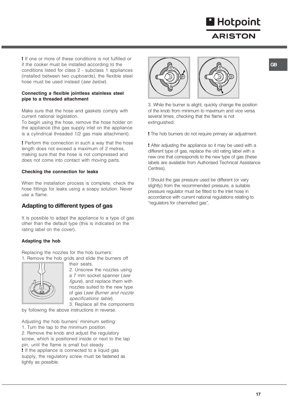 Adapting to different types of gas | Hotpoint Ariston C 34S M5 R/HA User Manual | Page 17 / 40