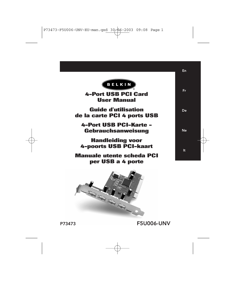 Belkin 4-Port USB PCI Card P73473 F5U006-UNV User Manual | 16 pages
