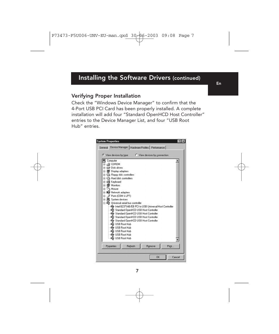 Installing the software drivers | Belkin 4-Port USB PCI Card P73473 F5U006-UNV User Manual | Page 11 / 16