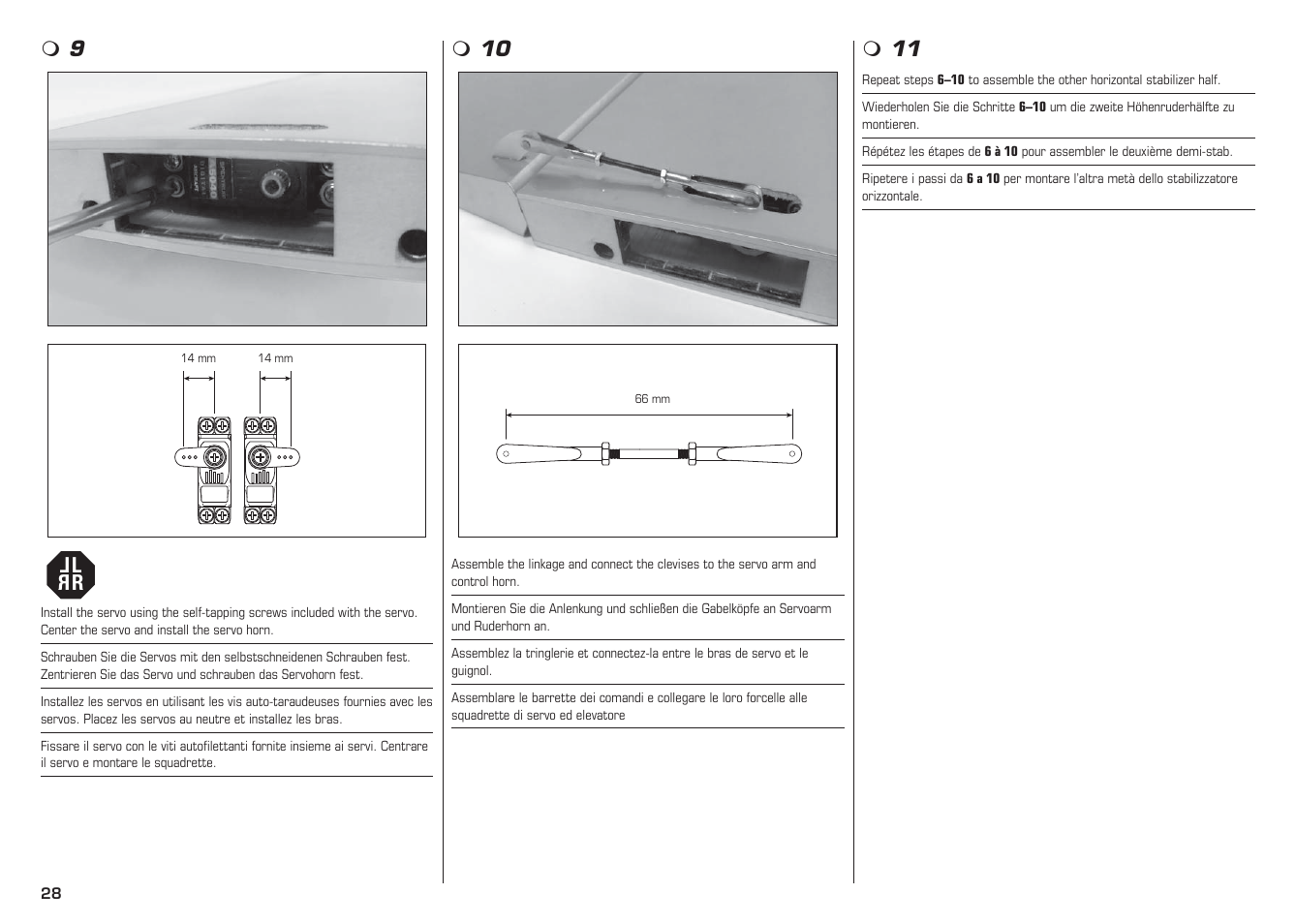 9 l r l r | E-flite L-13 Blanik 4.2 m ARF User Manual | Page 28 / 60