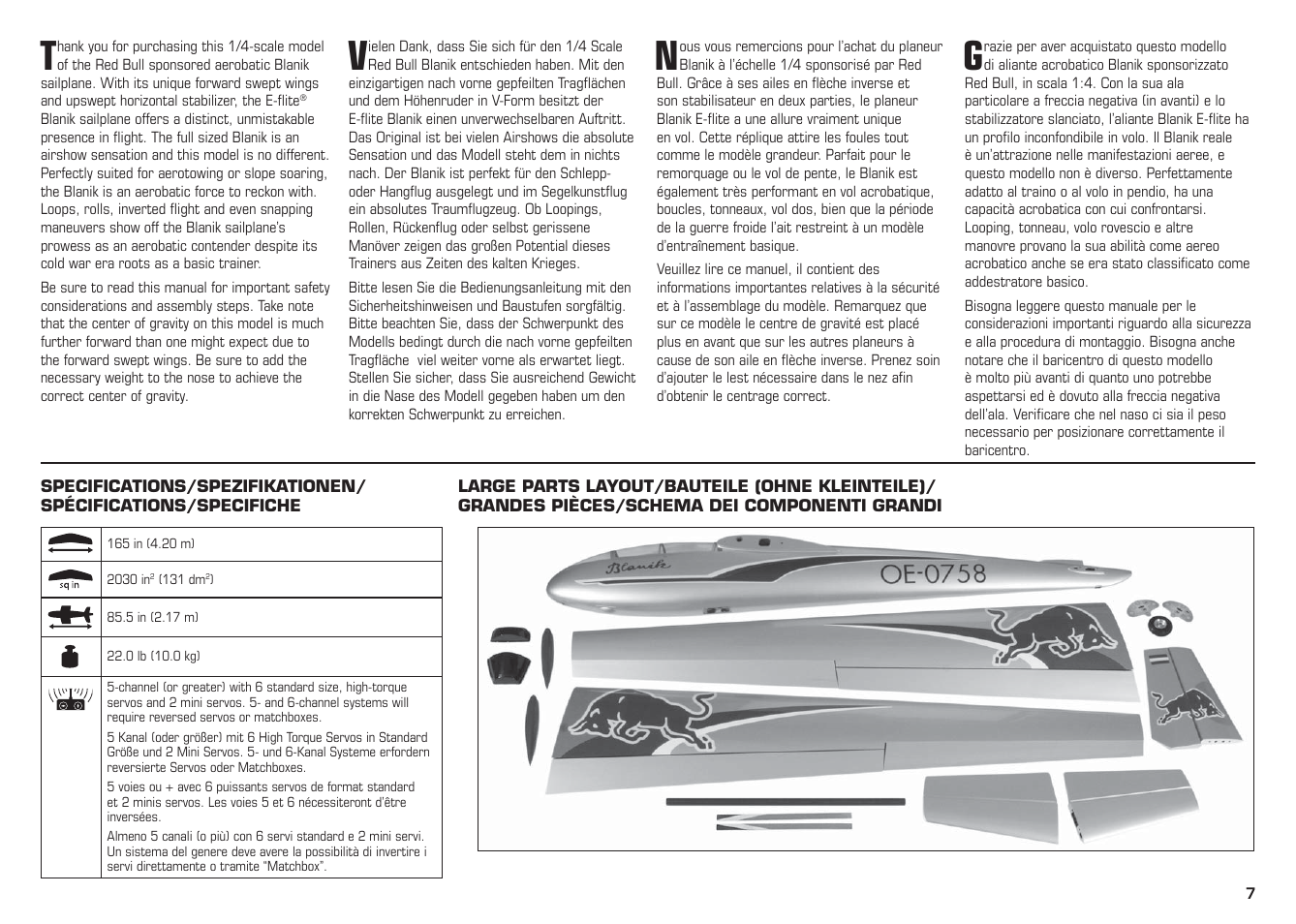 E-flite L-13 Blanik 4.2 m ARF User Manual | Page 7 / 60