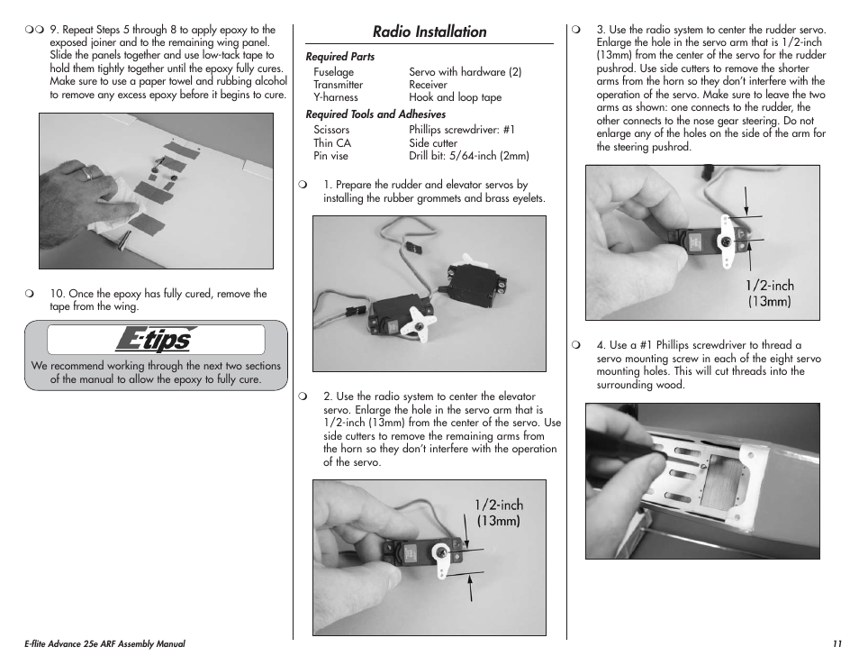 Radio installation | E-flite Advance 25e User Manual | Page 11 / 36