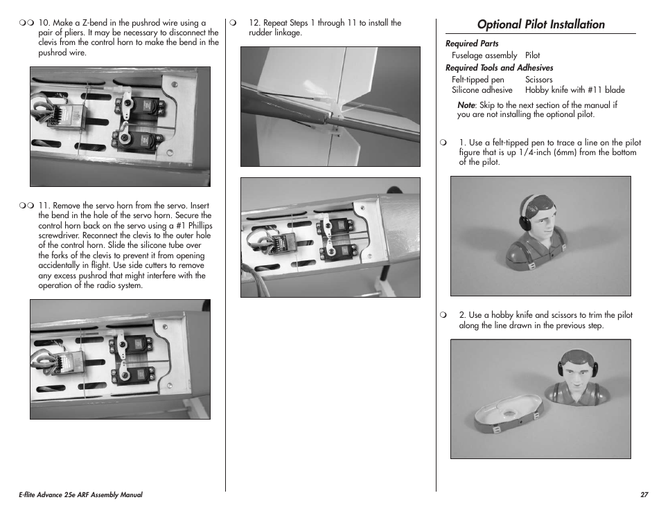 Optional pilot installation | E-flite Advance 25e User Manual | Page 27 / 36