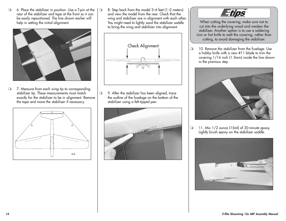 E-flite Shoestring 15e ARF User Manual | Page 14 / 32
