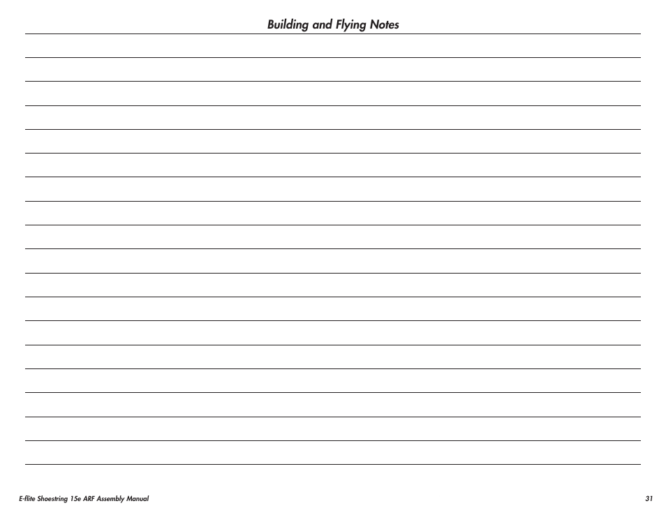 E-flite Shoestring 15e ARF User Manual | Page 31 / 32