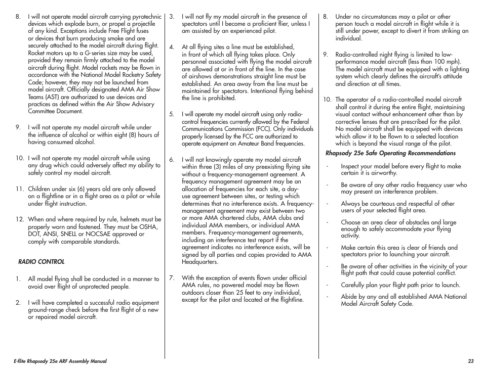 E-flite Rhapsody 25e ARF User Manual | Page 23 / 24