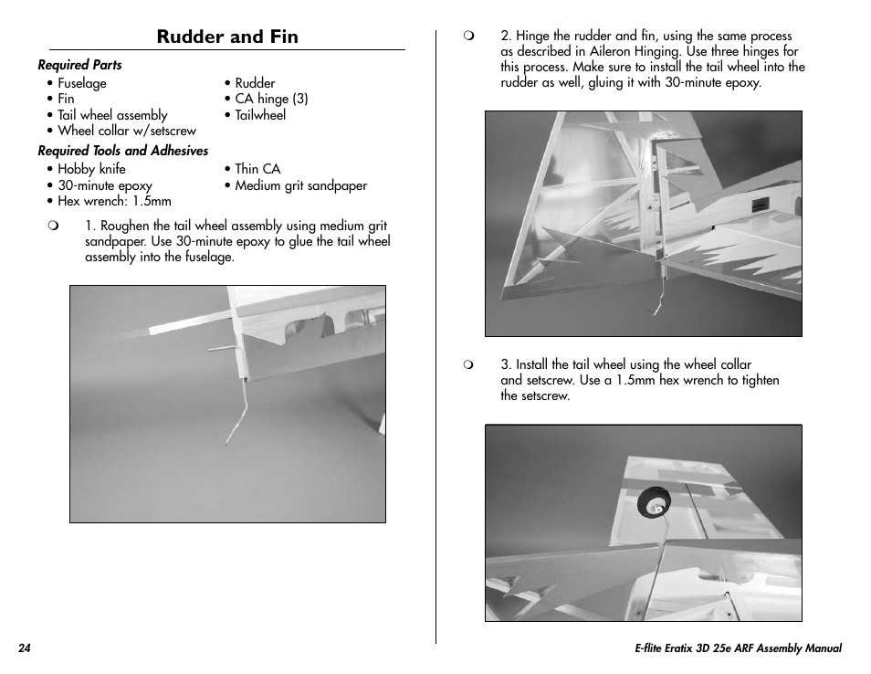 Rudder and fin | E-flite Eratix 3D 25e ARF User Manual | Page 24 / 32