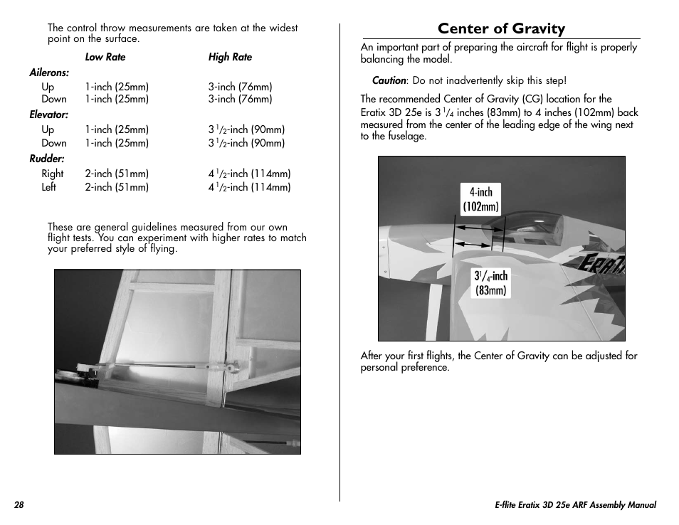 Center of gravity | E-flite Eratix 3D 25e ARF User Manual | Page 28 / 32