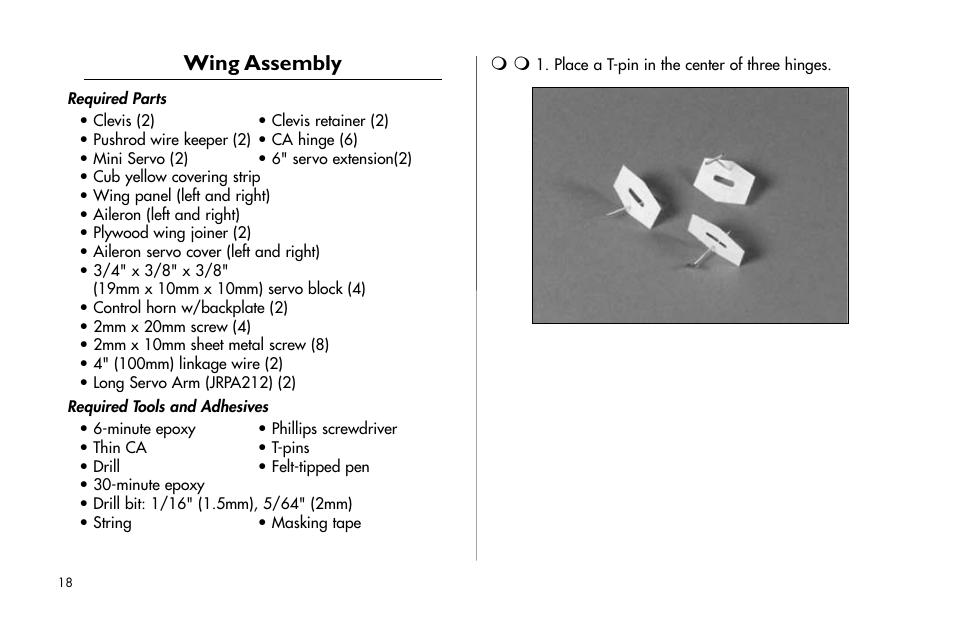 Wing assembly, Wing.assembly | E-flite J-3 Cub 25 ARF User Manual | Page 18 / 52