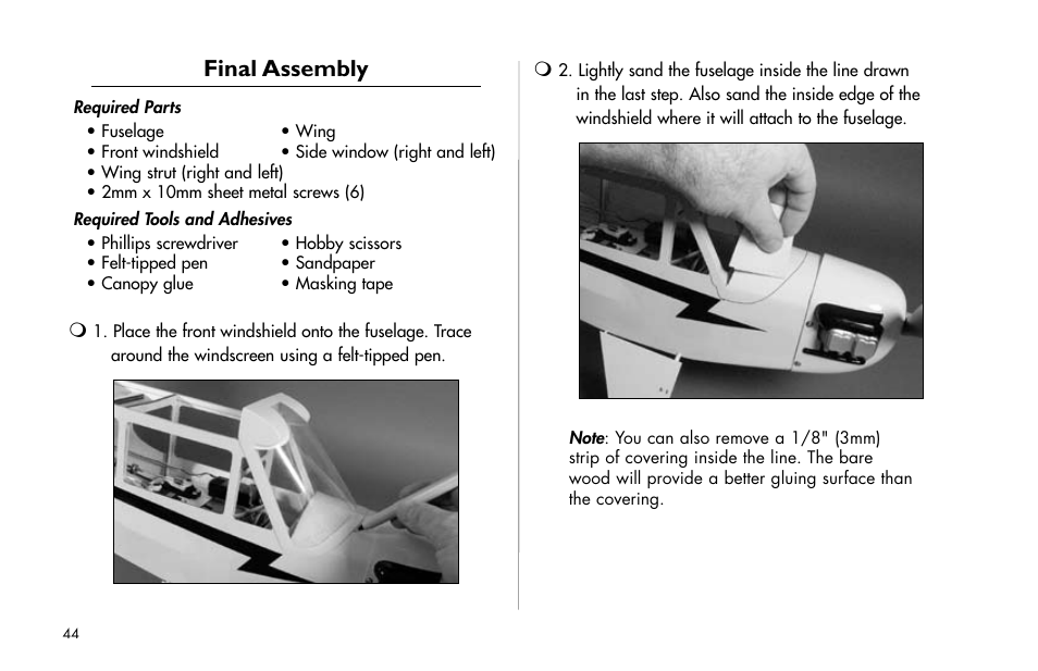 Final assembly, Final.assembly | E-flite J-3 Cub 25 ARF User Manual | Page 44 / 52