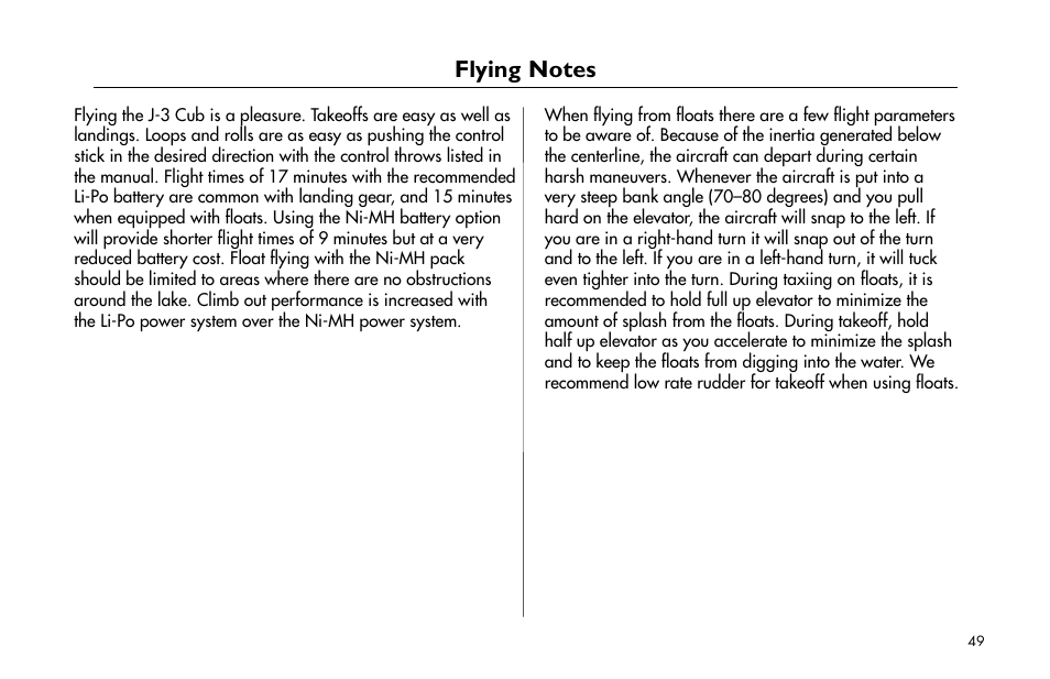 Flying notes, Flying.notes | E-flite J-3 Cub 25 ARF User Manual | Page 49 / 52