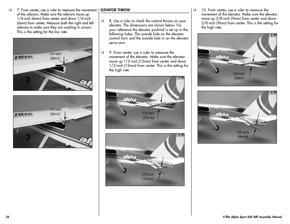 E-flite Alpha 450 Sport ARF User Manual | Page 24 / 36