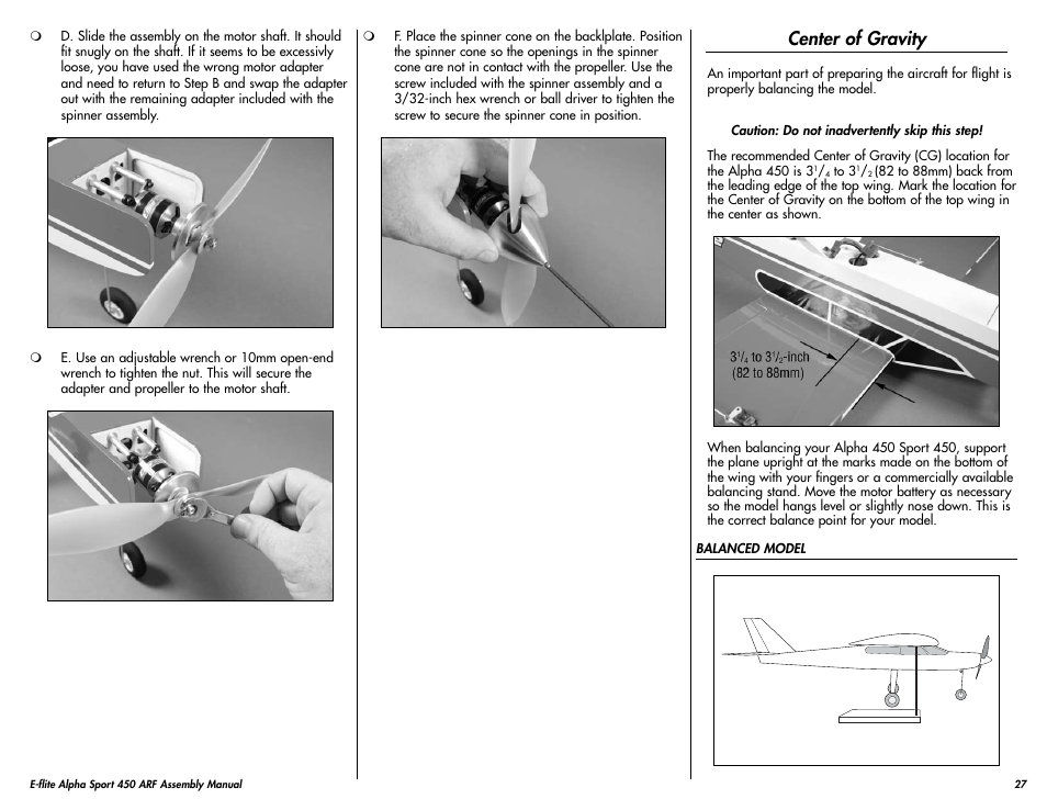 Center of gravity | E-flite Alpha 450 Sport ARF User Manual | Page 27 / 36