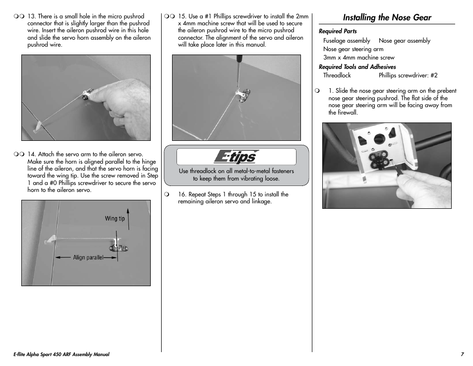 Installing the nose gear | E-flite Alpha 450 Sport ARF User Manual | Page 7 / 36